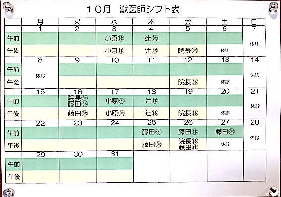 2018年10月シフト