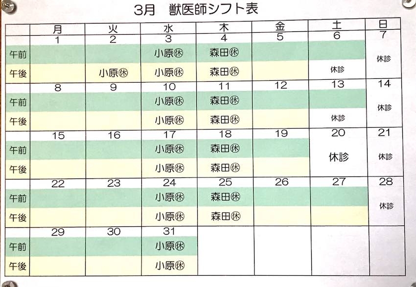 2021年3月シフト