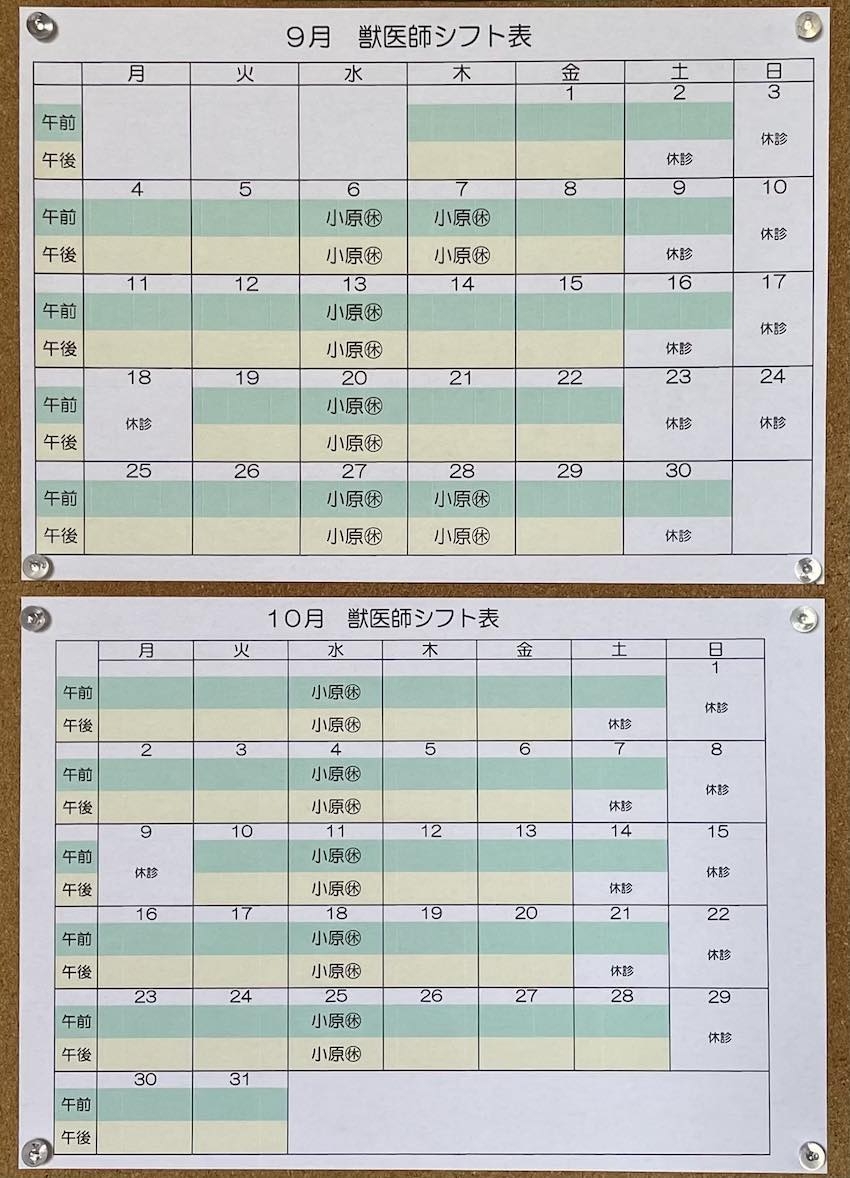 獣医師シフト2023.9−10